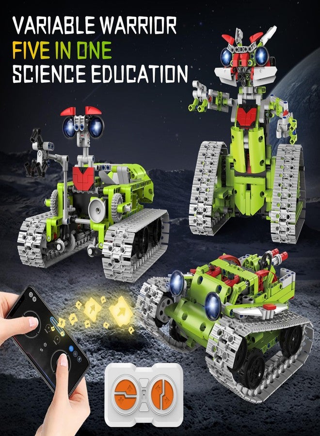 SlowlyTalk 5 in 1 STEM Robot Building Kit, APP & Remote Control Interstellar Building Robot, DIY Robotics Building Toys/RC Car/Tank with Light, Space Building Toy Gifts for Boys Girls Kids 8-16 Science Learning - Image 2
